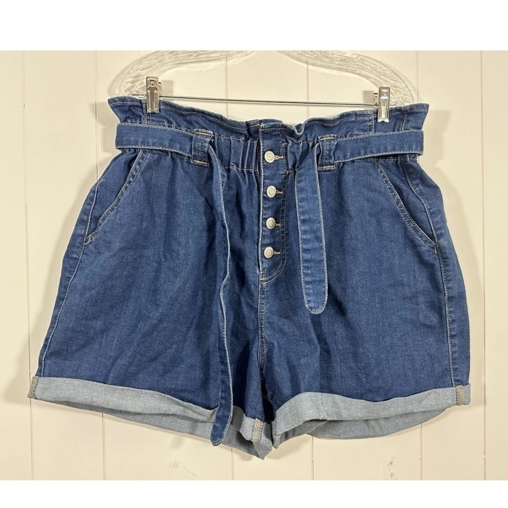 NEW Wax Jeans Los Angeles Blue Jean Denim Shorts Sz XL Button Fly Elastic Waist